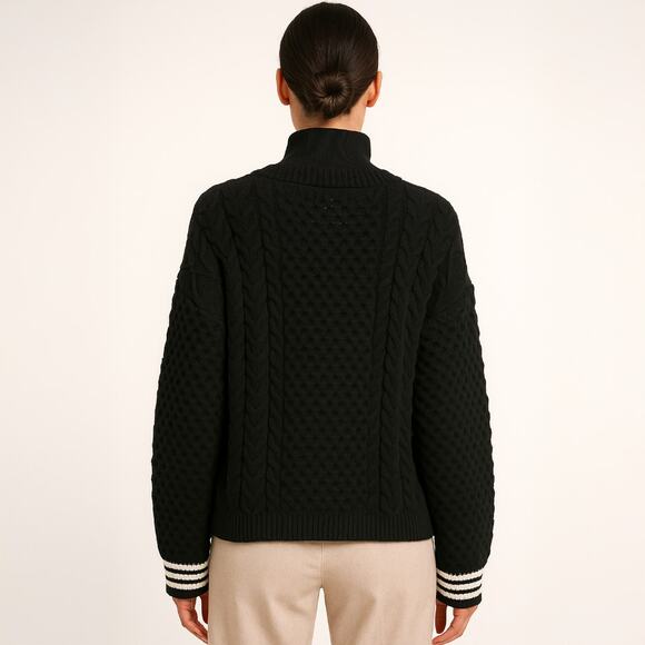 A501 • Central Park West Black Cable Knit Bomber Jacket - Picture 2 of 4